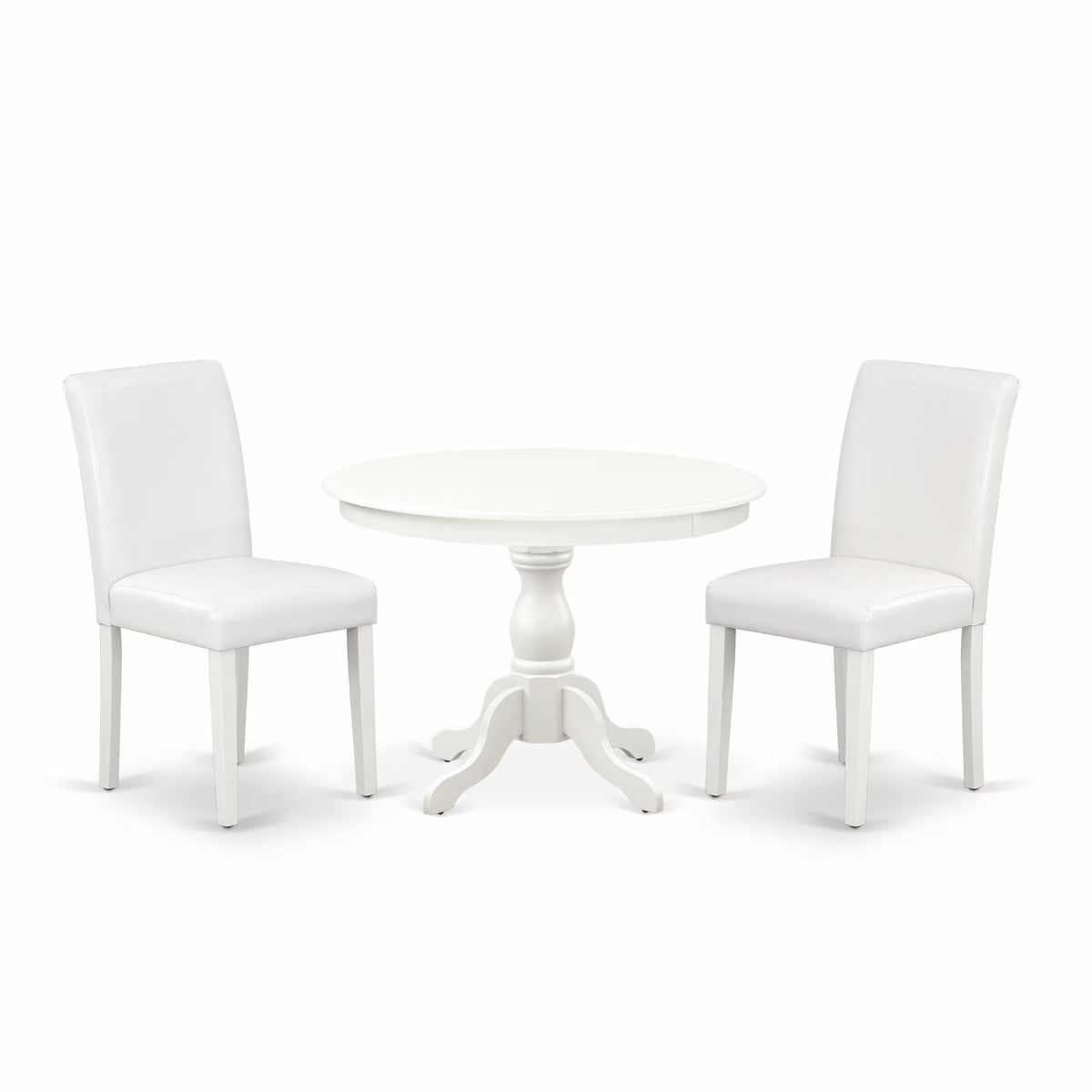 3 Piece Round Dining Table Set with 2 White Faux Leather Chairs Y1834