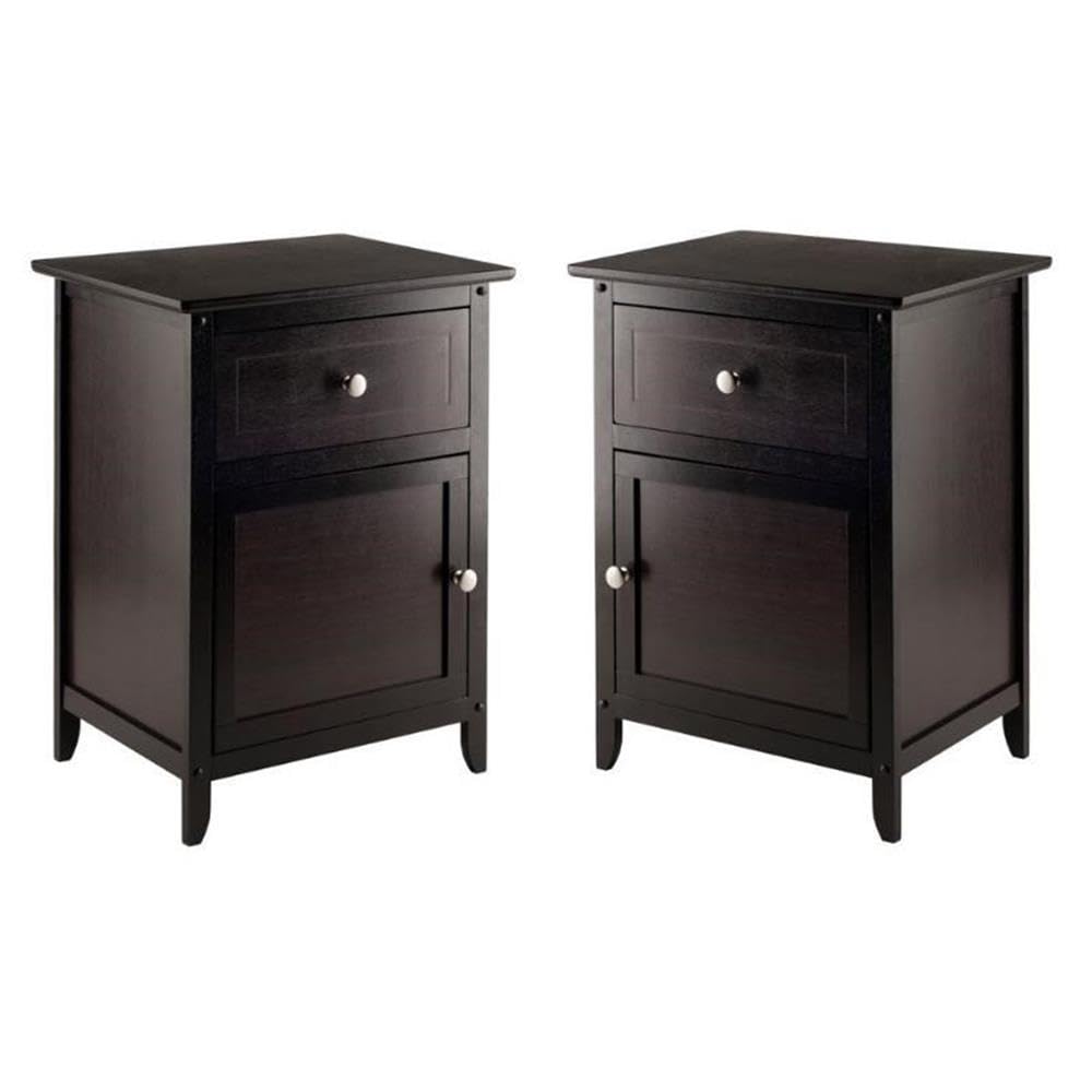 2 Piece Wood Nightstand Set with Cabinet and Drawer J21005