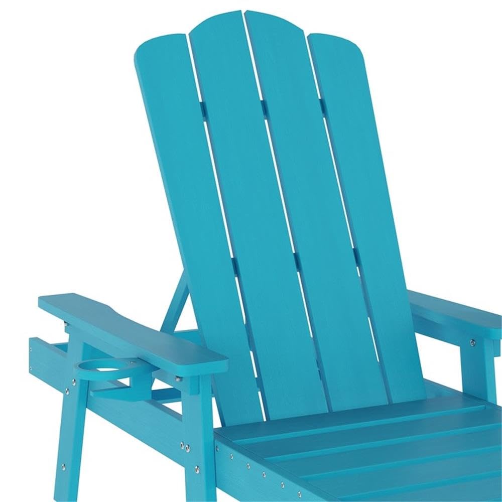 All-Weather Adirondack Lounge Chair with Cupholder, HDPE Plastic, Blue I74596