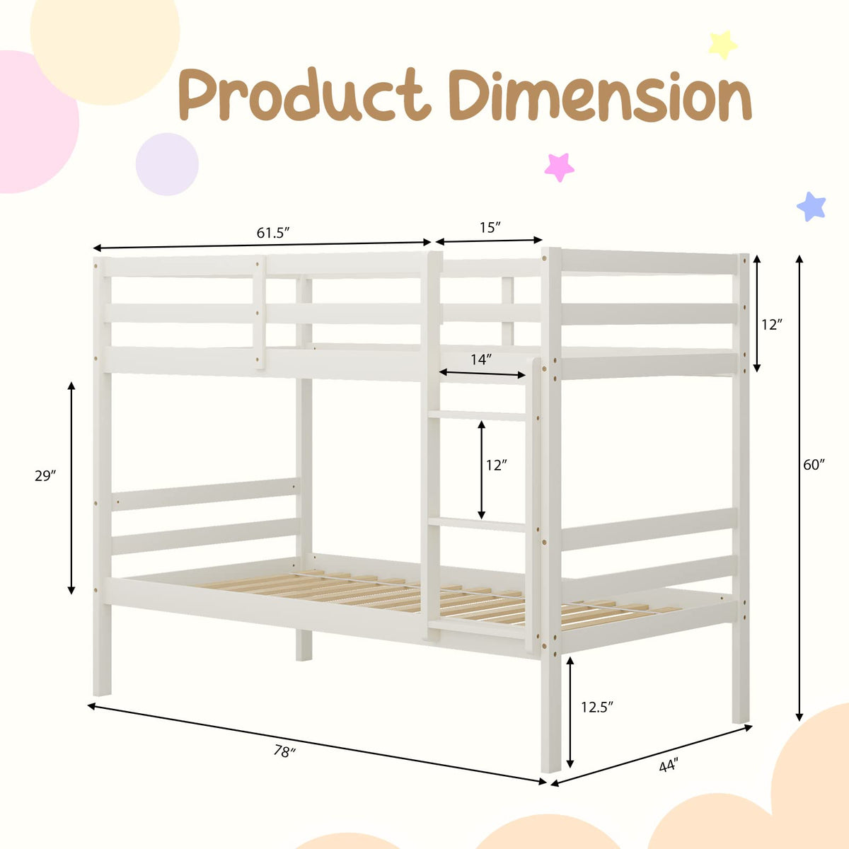 Wood Twin Over Twin Bunk Bed with Ladder & Safety Guardrail C6352