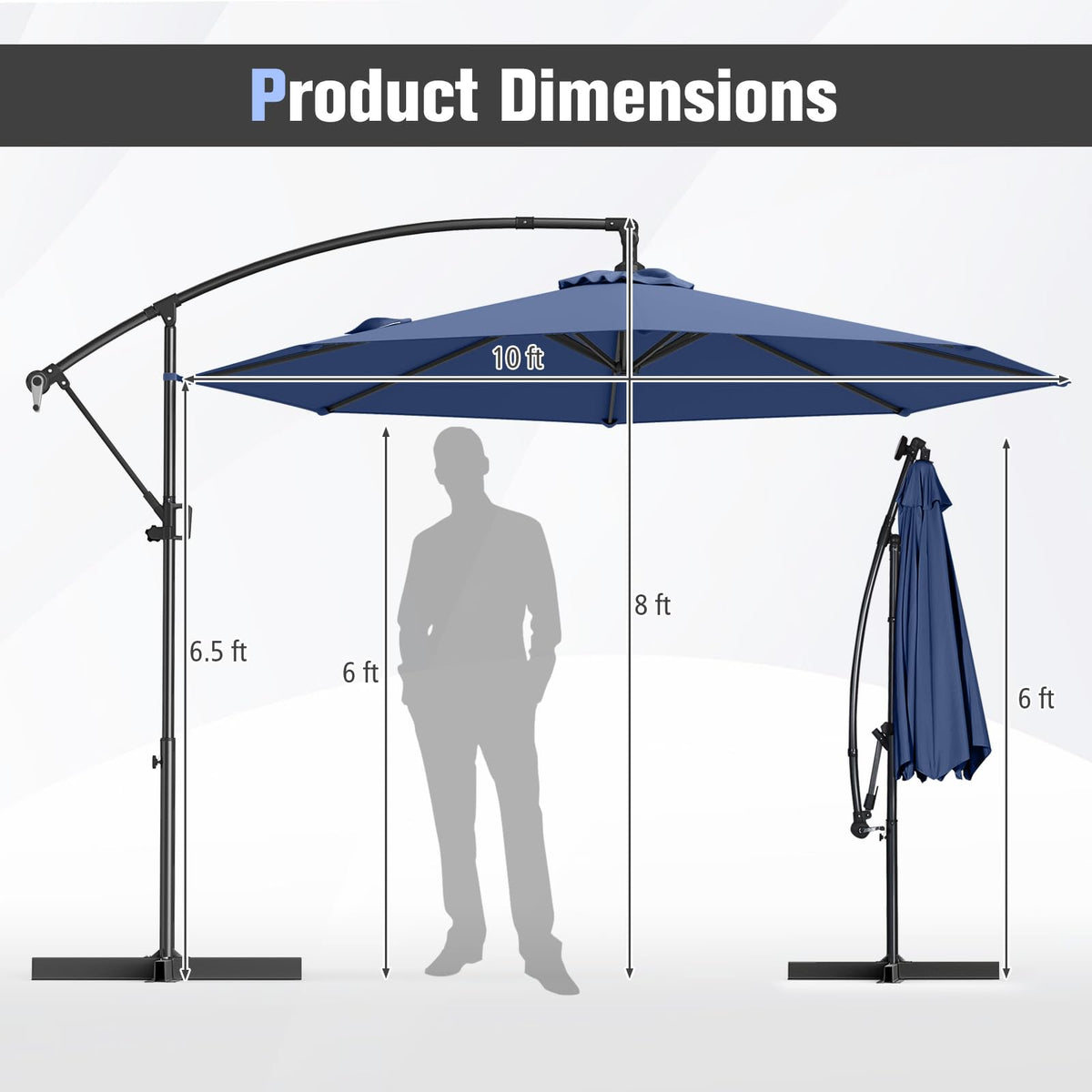 10 FT Navy Offset Cantilever Umbrella T73358