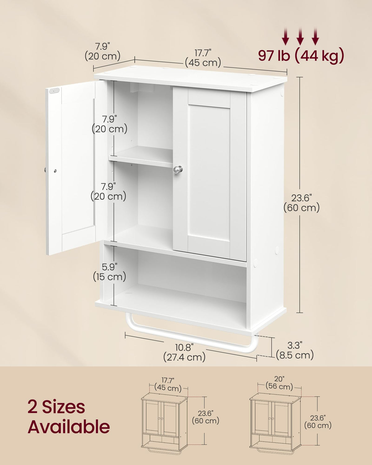 Wall Mounted Cabinet with 2 Doors and Adjustable Shelves Y698