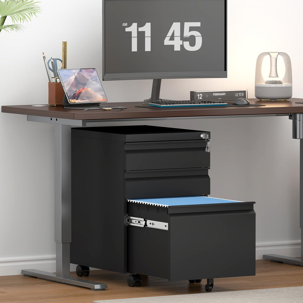 Black 3 Drawer Metal File Cabinet with Lock E2623