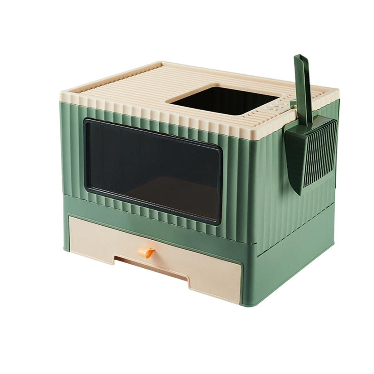 Top Entry Cat Litter Box with Lid Foldable Green F98986