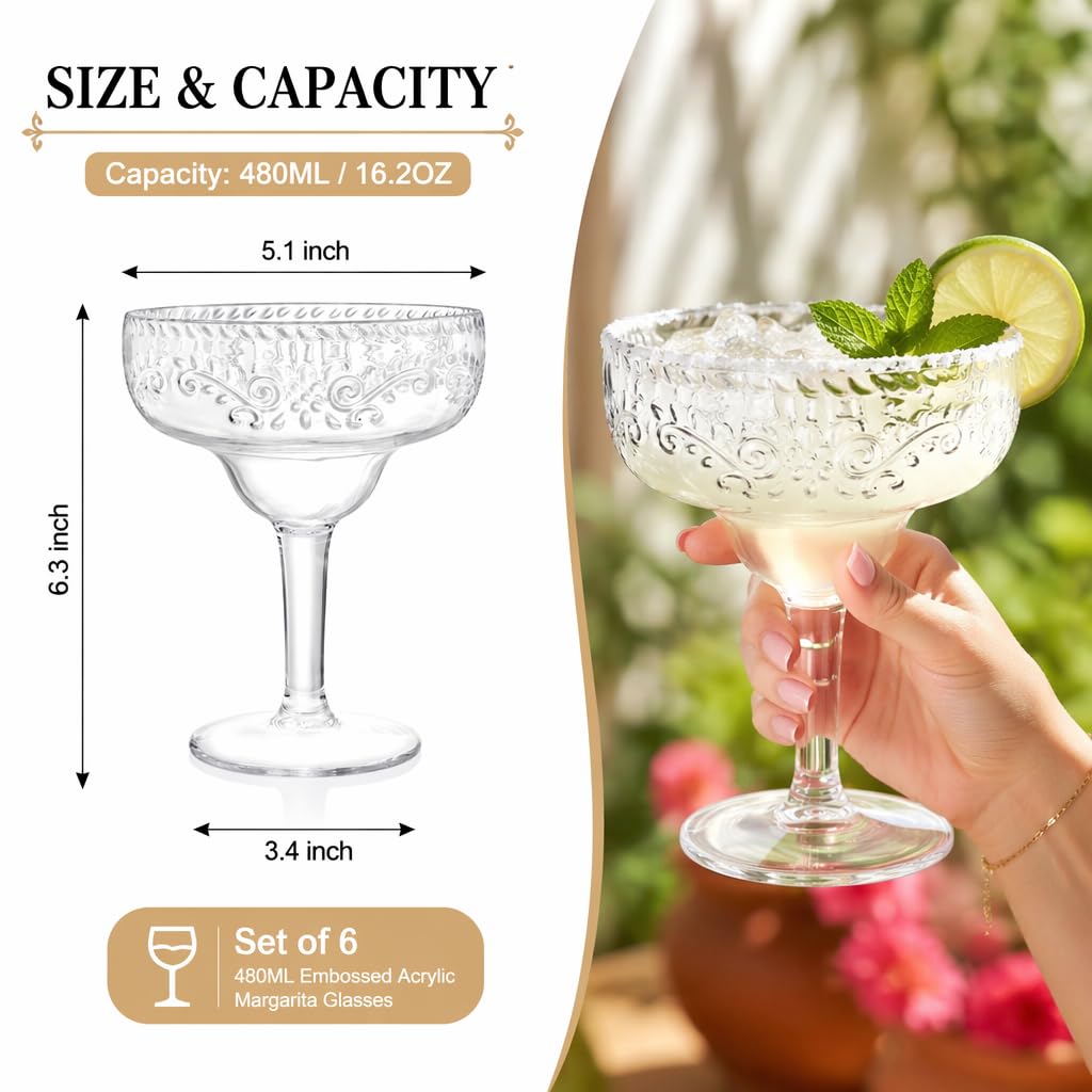 6 Pack 16oz Clear Acrylic Margarita Glasses E75549
