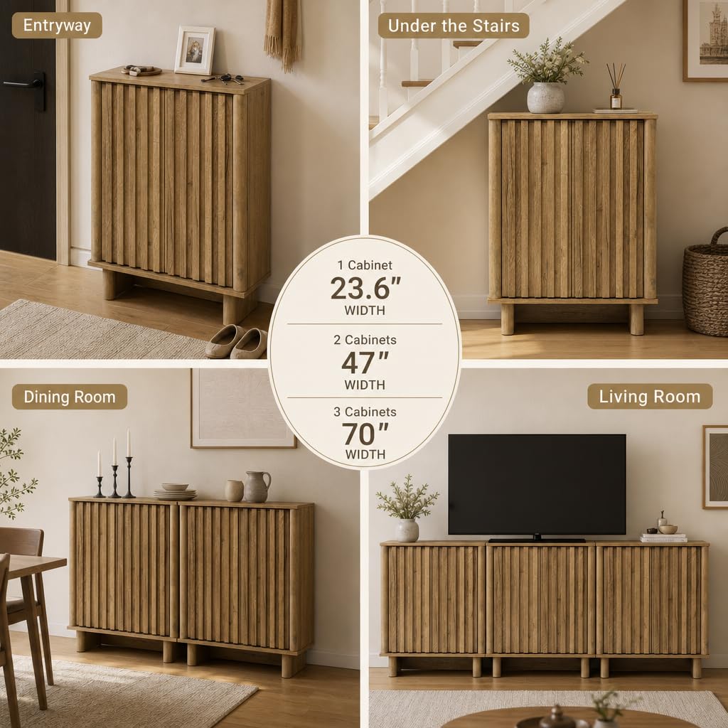Brown Oak Fluted Sideboard Buffet Cabinet R749