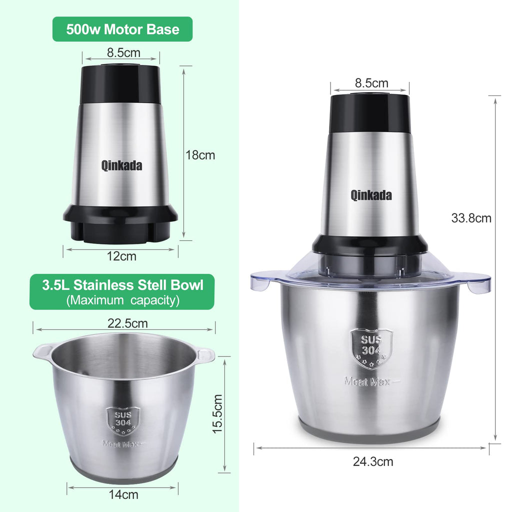 Food Processor 500W Meat Grinder 14Cup Stainless Steel Bowl B440581