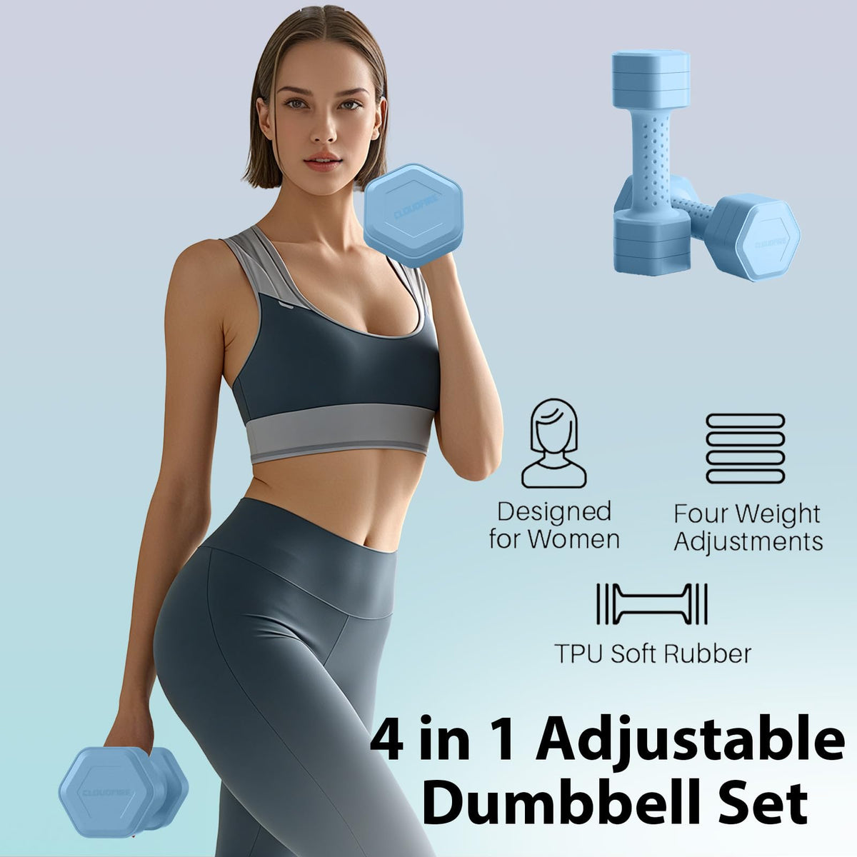 Adjustable 4 in 1 Dumbbell Set of 2, 5 lb V283077