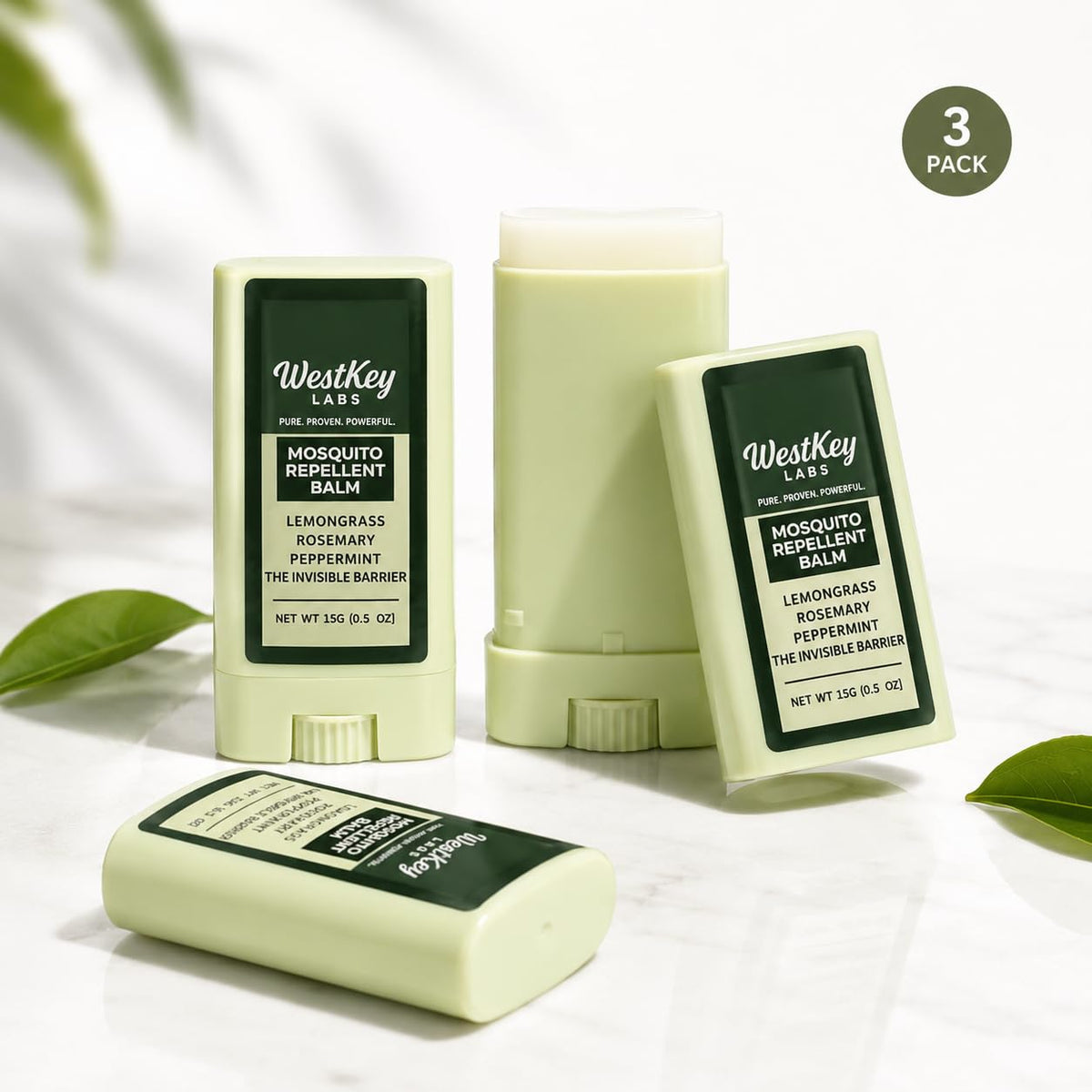 Mosquito Repellent Balm Stick 3-Pack 0.5oz DEET-Free Plant-Based Q269410
