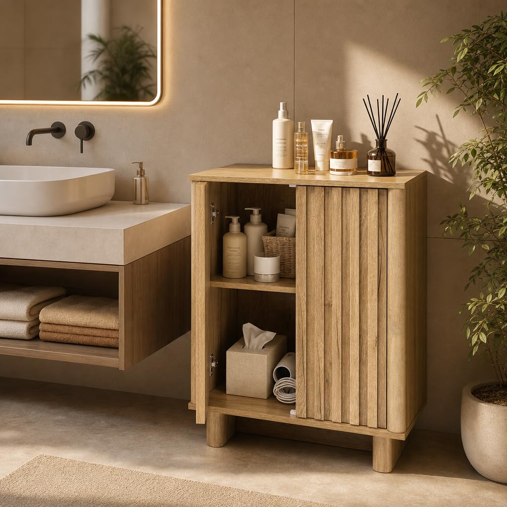 Brown Oak Fluted Sideboard Buffet Cabinet R749