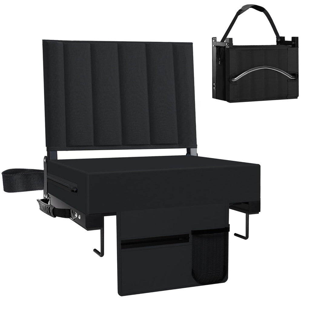 Black Padded Portable Folding Stadium Seat with Back Support and Cup Holder L676