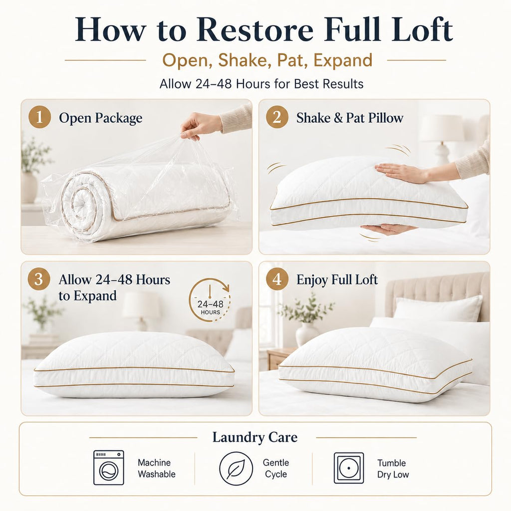 King Size Set of 2 White Cotton Bed Pillows E2481