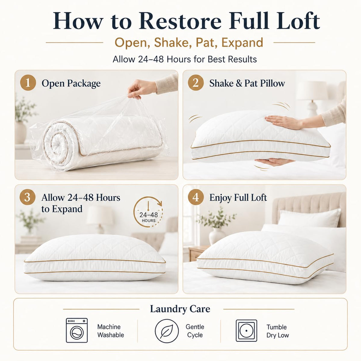King Size Set of 2 White Cotton Bed Pillows E2481