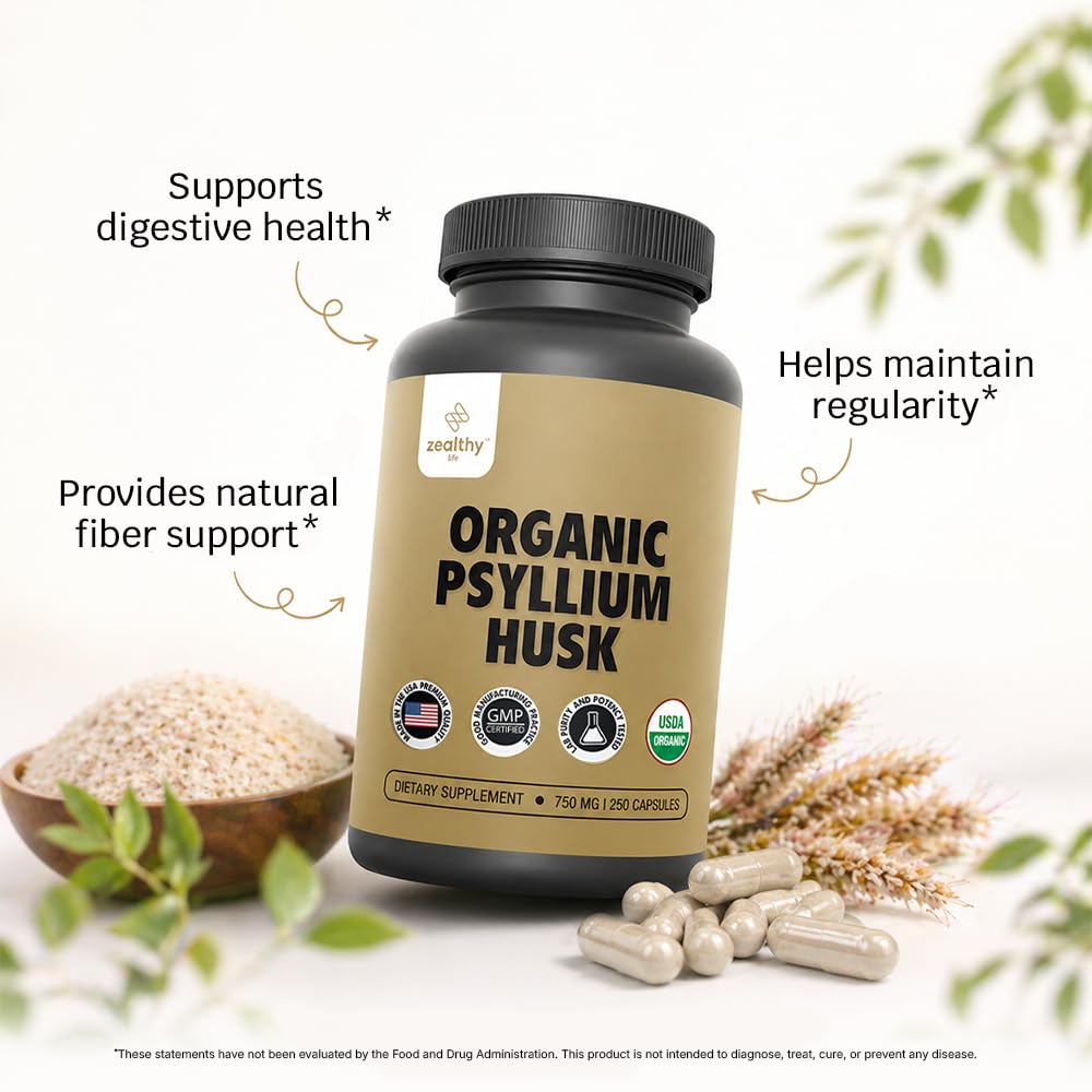 Organic Psyllium Husk Capsules 750 mg, 250 Capsules M824