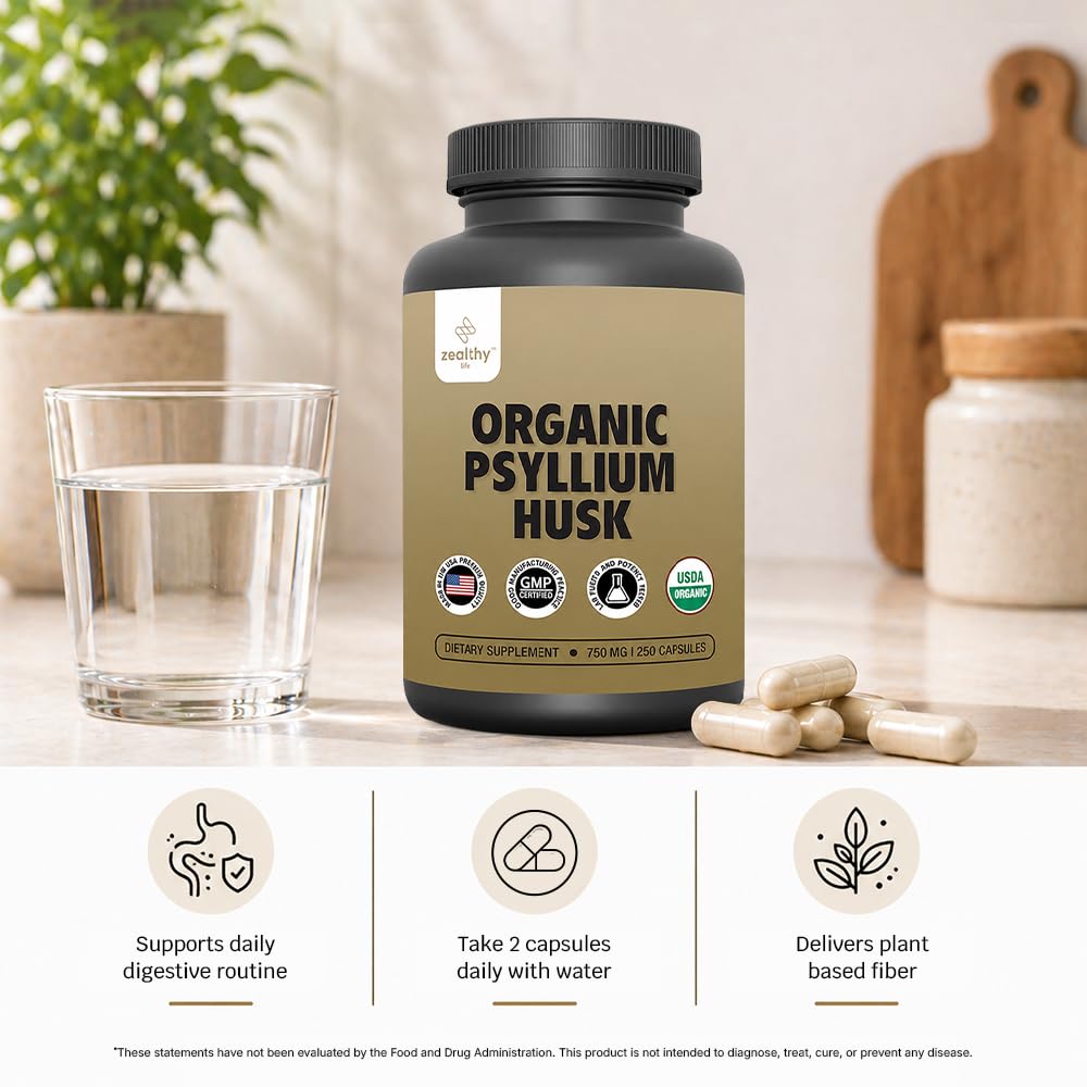 Organic Psyllium Husk Capsules 750 mg, 250 Capsules M824