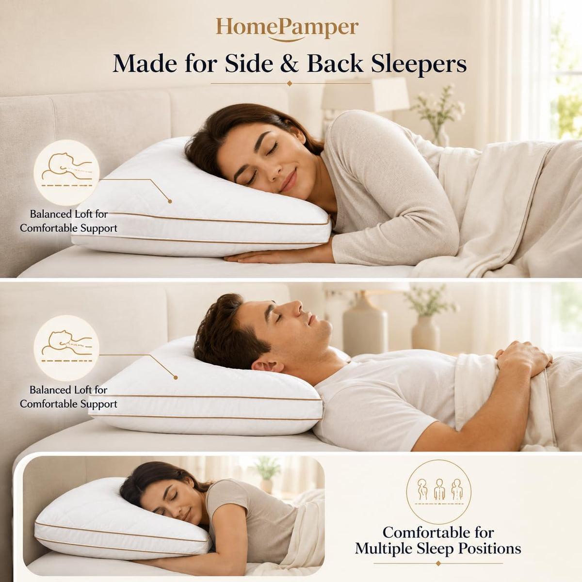 King Size Set of 2 White Cotton Bed Pillows E2481