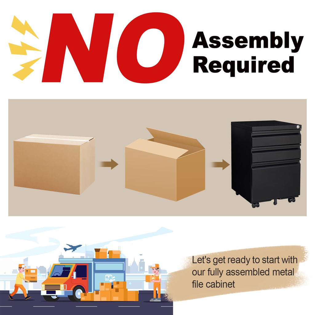 Black 3 Drawer Metal File Cabinet with Lock E2623