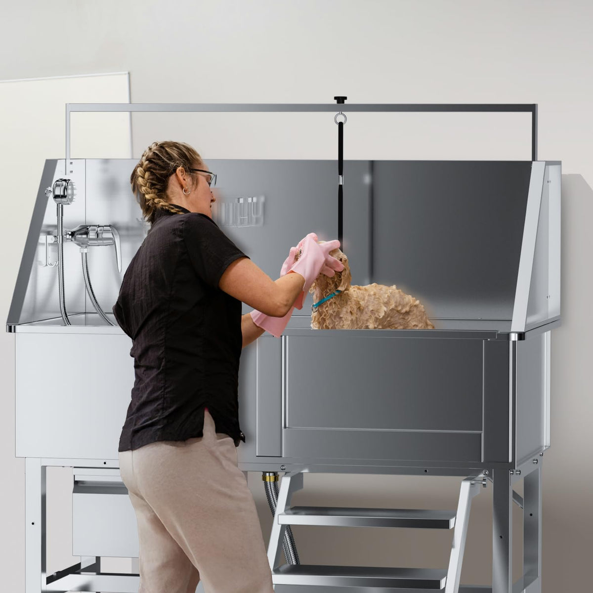 46" Stainless Steel Dog Washing Station with Storage Drawer G489