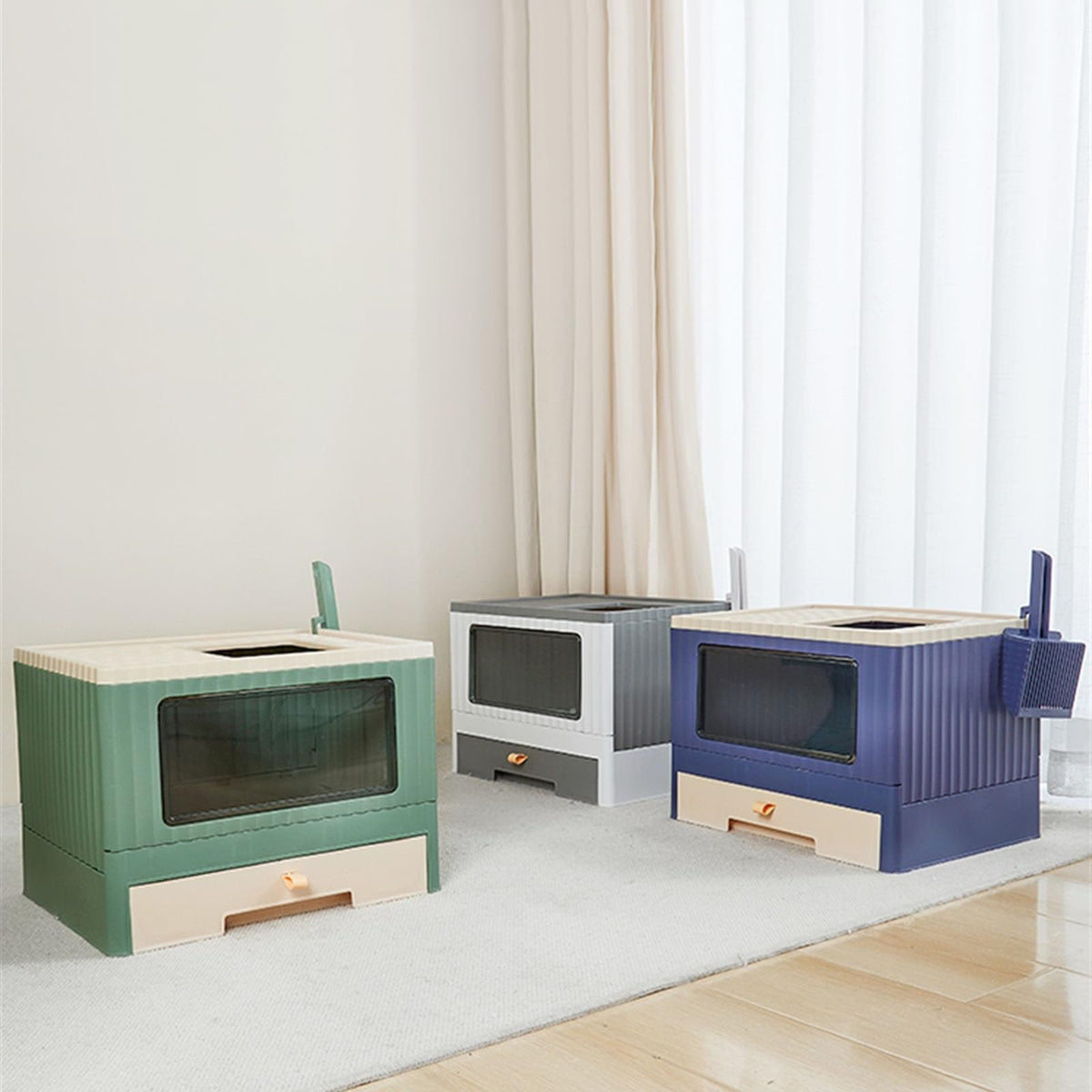 Top Entry Cat Litter Box with Lid Foldable Green F98986