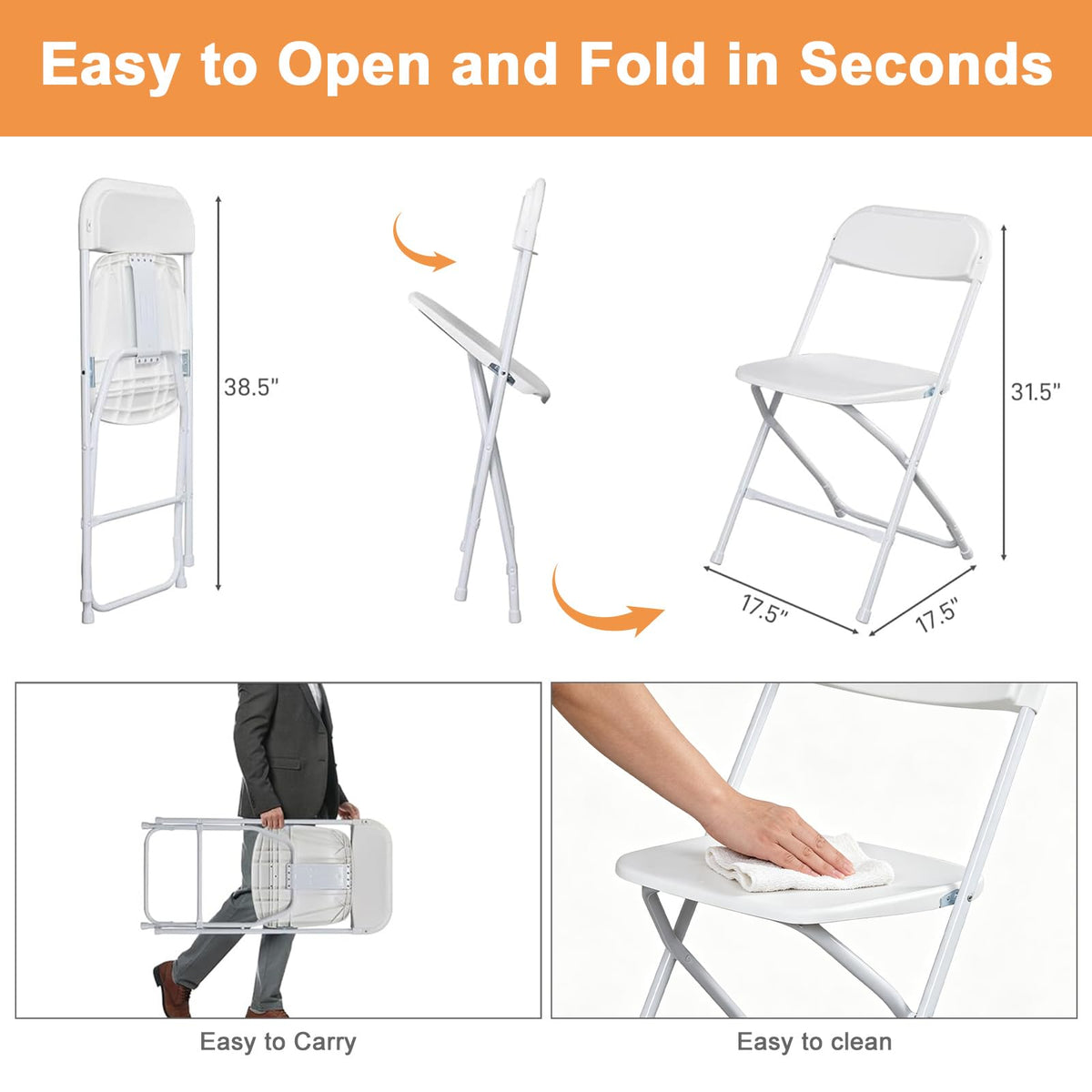White 10 Pack Folding Chairs with Steel Frame J103405