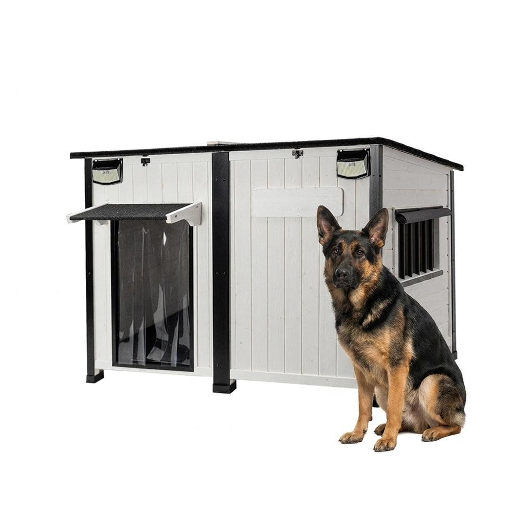 55" Large Wooden Dog House Outdoor Heavy Duty Weatherproof Kennel with Asphalt Roof L146951