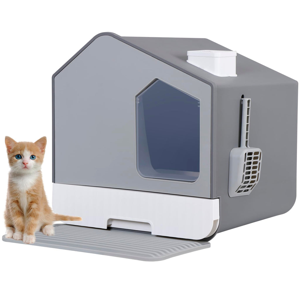 Large Enclosed Cat Litter Box with Mat and Scoop U30081