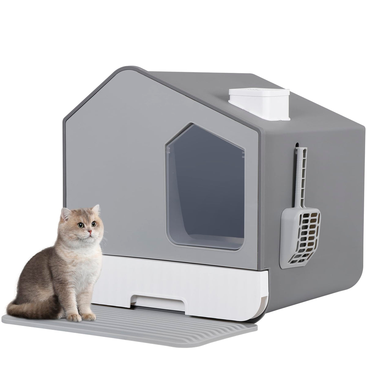 Large Enclosed Cat Litter Box with Mat and Scoop U30081