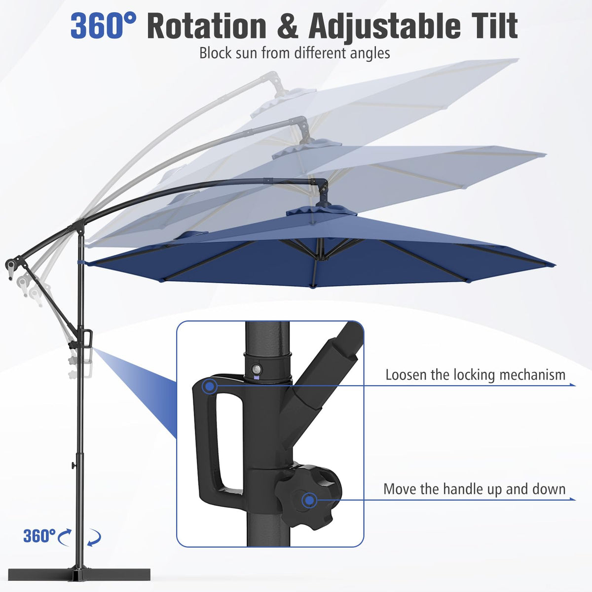 10 FT Navy Offset Cantilever Umbrella T73358