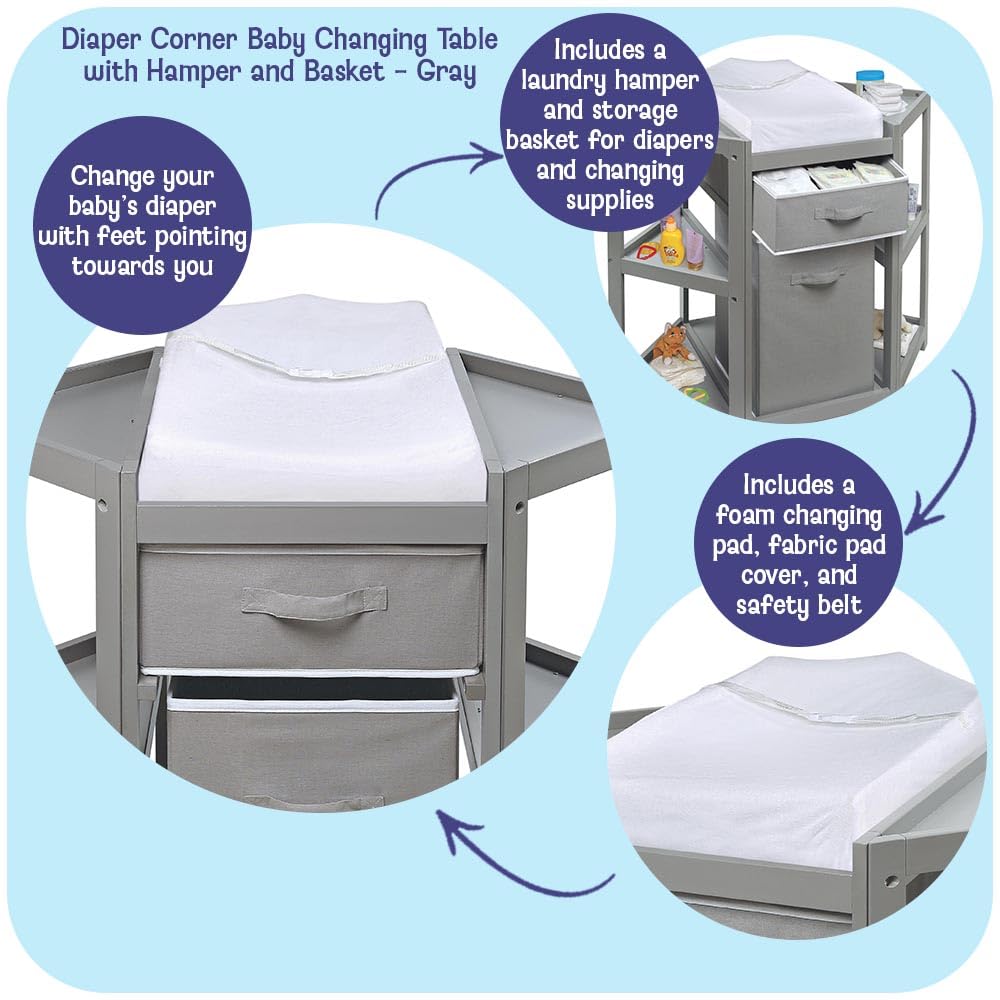 Gray Corner Baby Changing Table with Storage Bin C844423