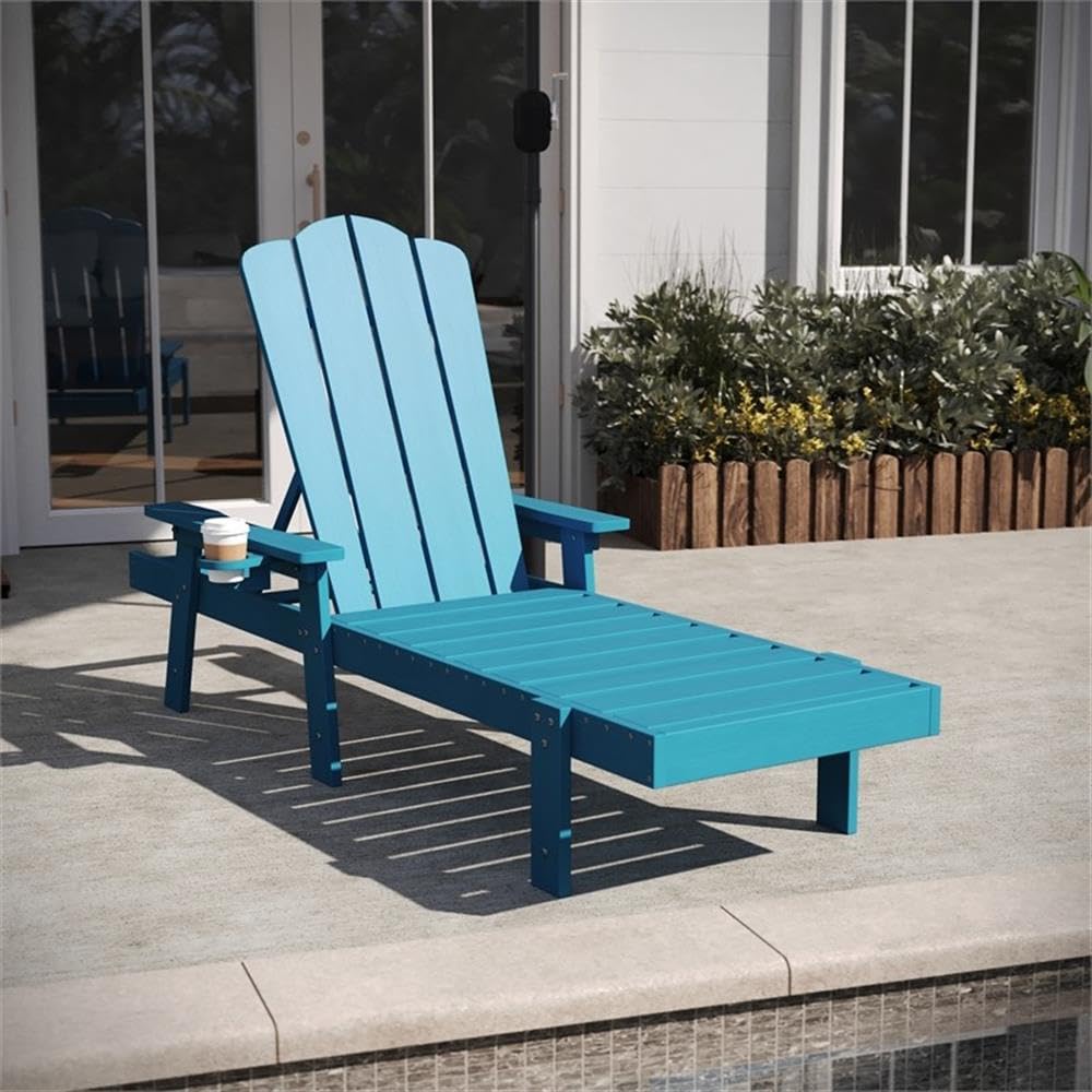 All-Weather Adirondack Lounge Chair with Cupholder, HDPE Plastic, Blue I74596