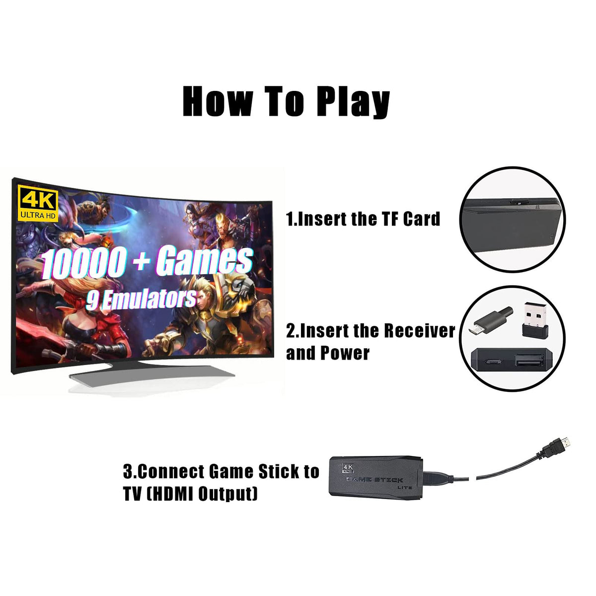 Black Wireless Retro Game Console with 2.4G Controllers J9118