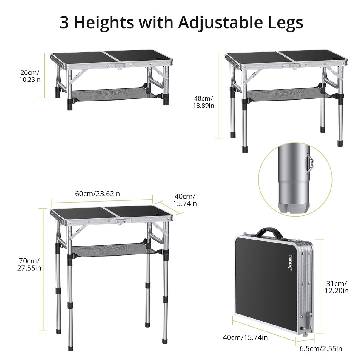 Folding Camping Table 24"X 16" Adjustable Height M279
