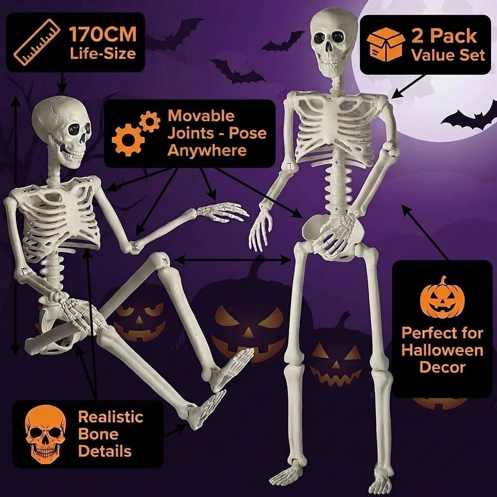 2 Pack 67" Posable Skeleton with Movable Joints V234