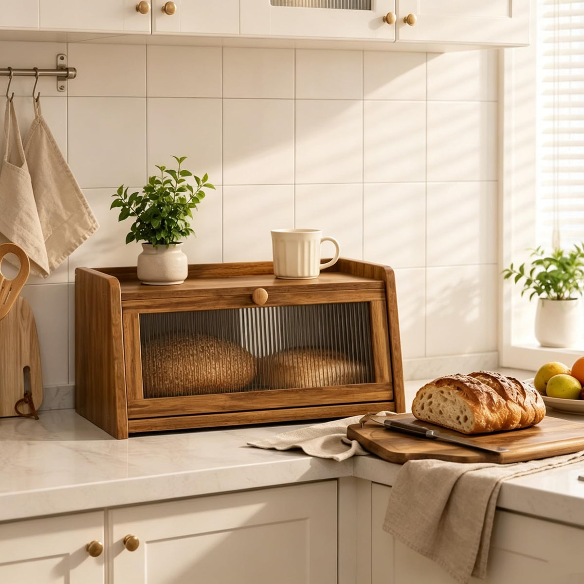 Acacia Wood Bread Box with Acrylic Window N41360