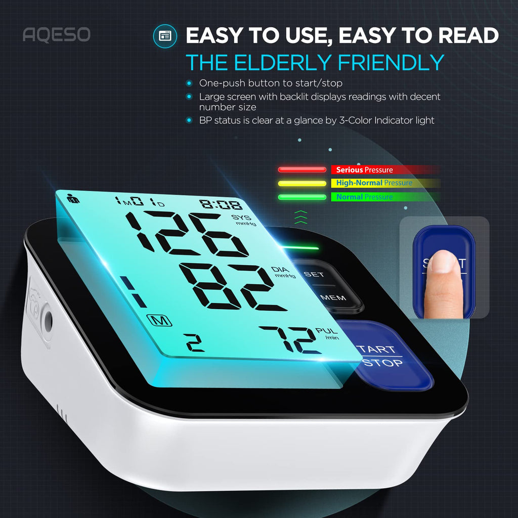 Upper Arm Blood Pressure Machine Medium/Large Cuff Automatic Digital BP Monitor Backlit LCD 2-User Mode U6682