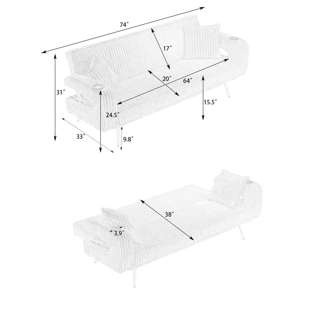 Pink Teddy Fabric Convertible Futon Sofa Bed K258431