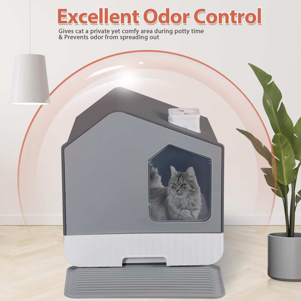 Large Enclosed Cat Litter Box with Mat and Scoop U30081