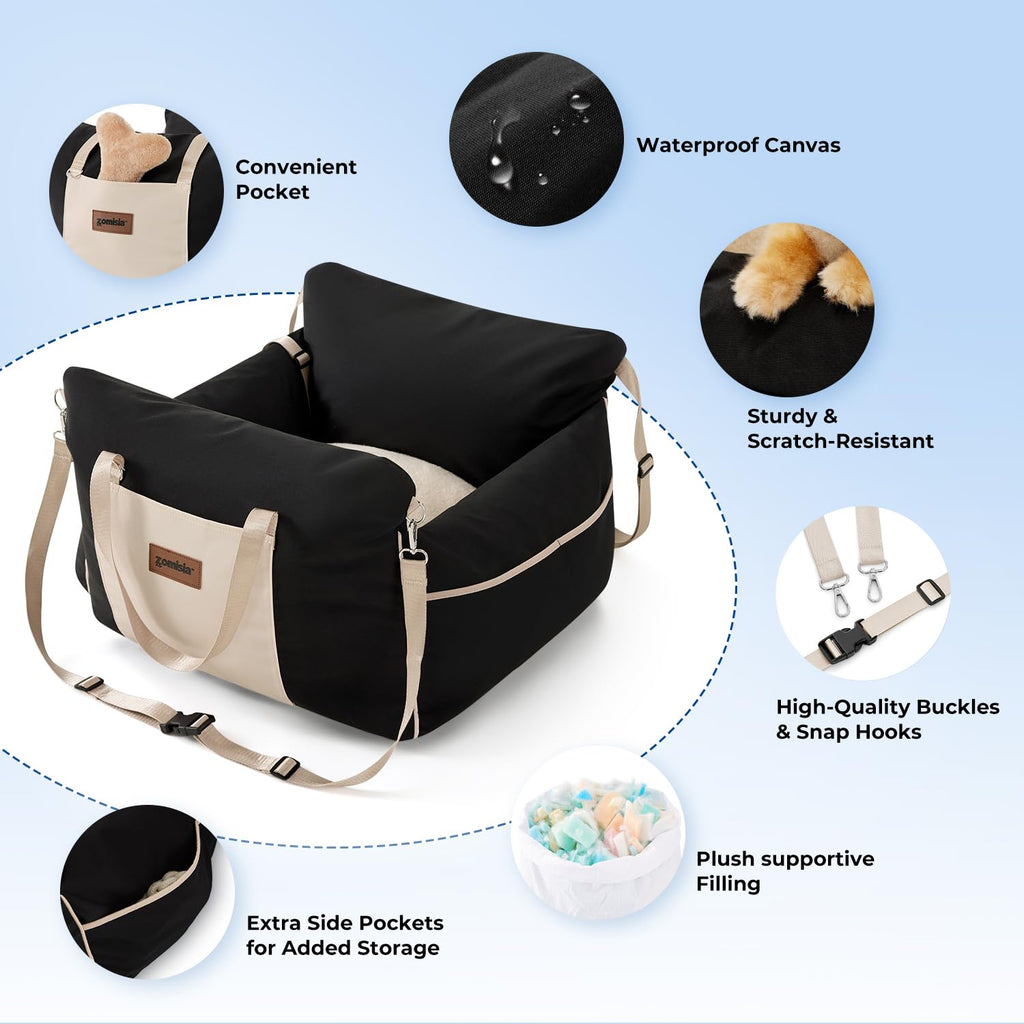 Waterproof Dog Car Seat with Safety Leash, Black K1422