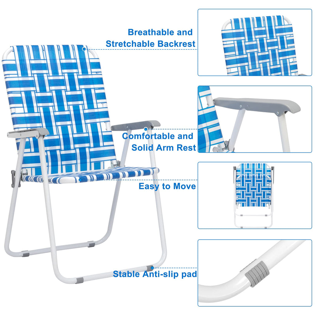 Blue Webbed Folding Lawn Chairs Set of 2 U1683