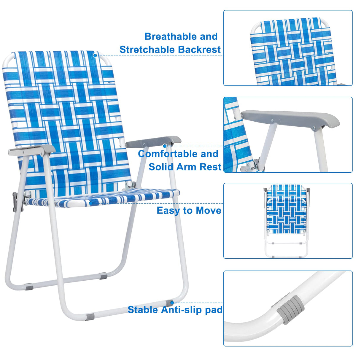 Blue Webbed Folding Lawn Chairs Set of 2 U1683
