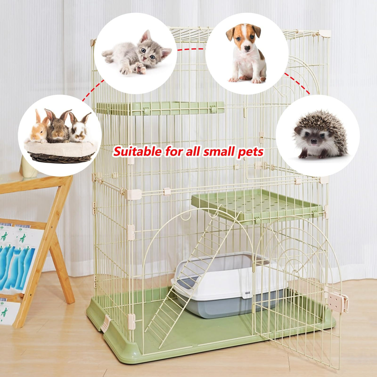 3/4-Tier Cat Cage Playpen with Hammock E36957