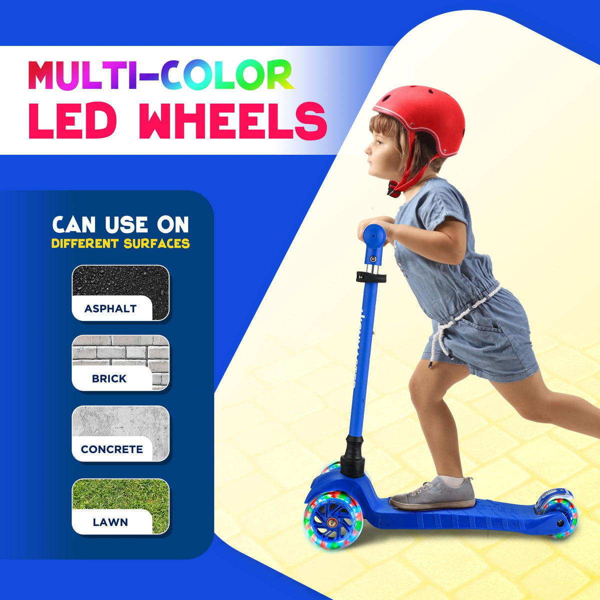 Kids 3 Wheel Kick Scooter with Adjustable Handlebar and LED Wheel Lights X356971