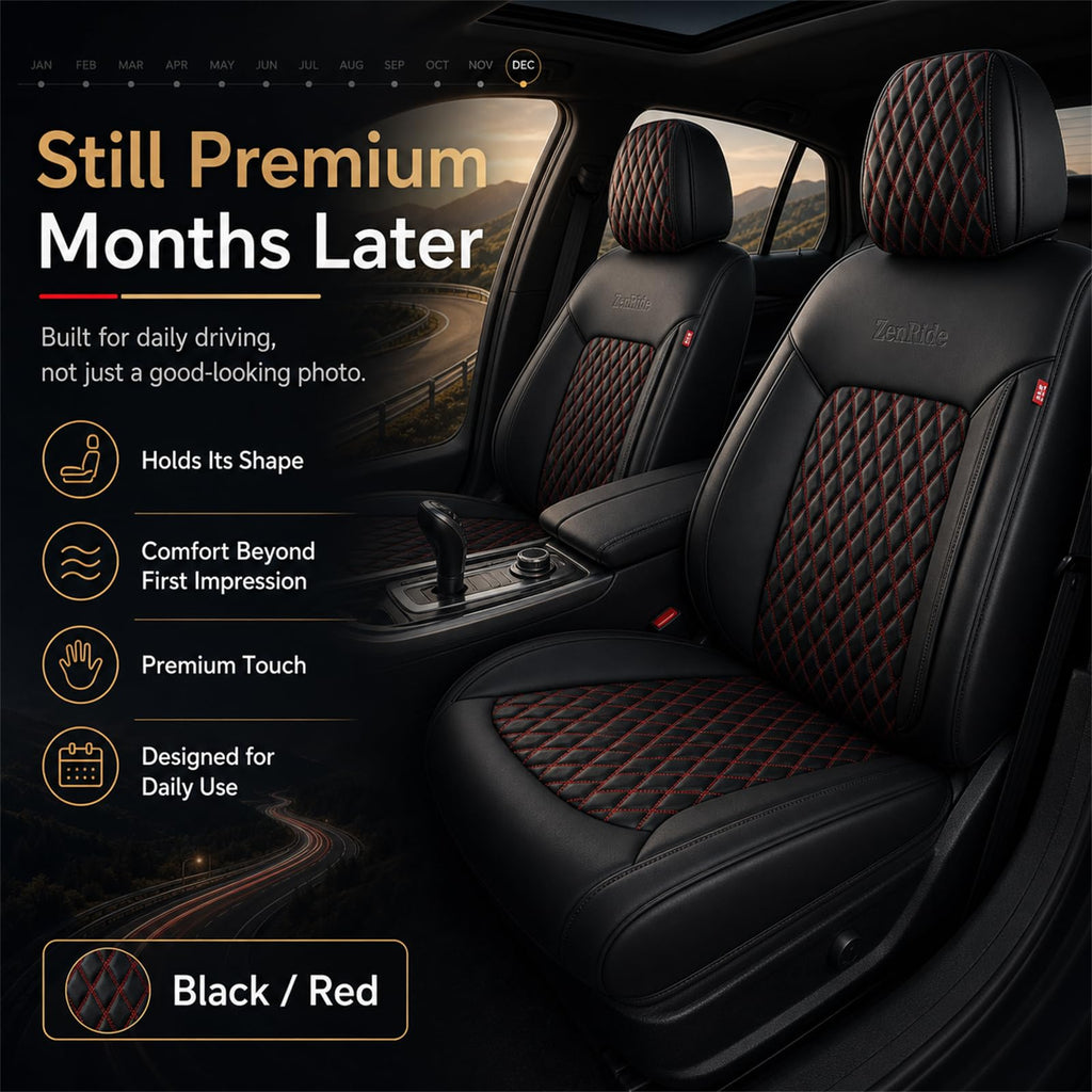 Black and Red Thick Nappa Leather Car Seat Covers Set of 2 G76485