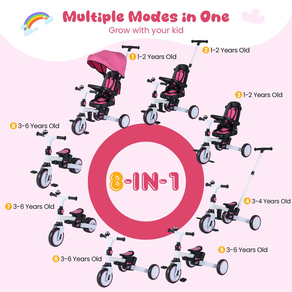 Kids 8-in-1 Folding Tricycle Y959
