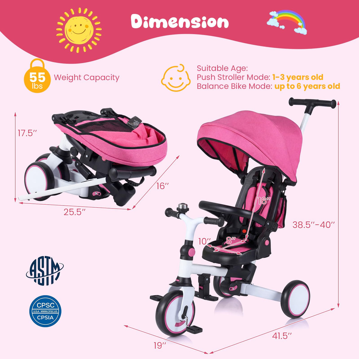 Kids 8-in-1 Folding Tricycle Y959