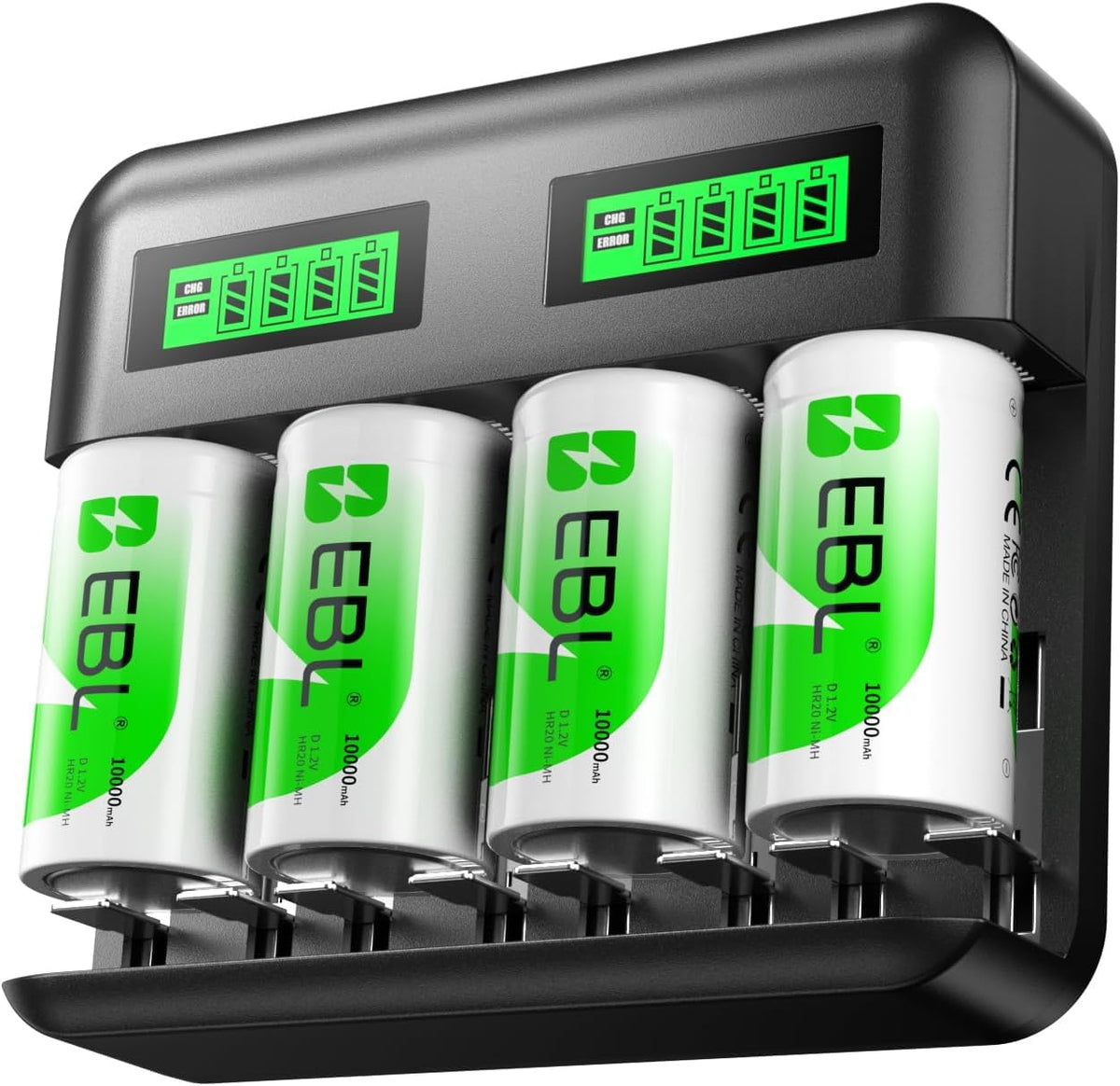 Rechargeable D Batteries 4 Pack with Battery Charger B411