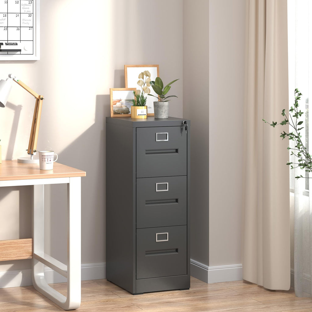 Black 3 Drawer Metal File Cabinet with Lock M83347
