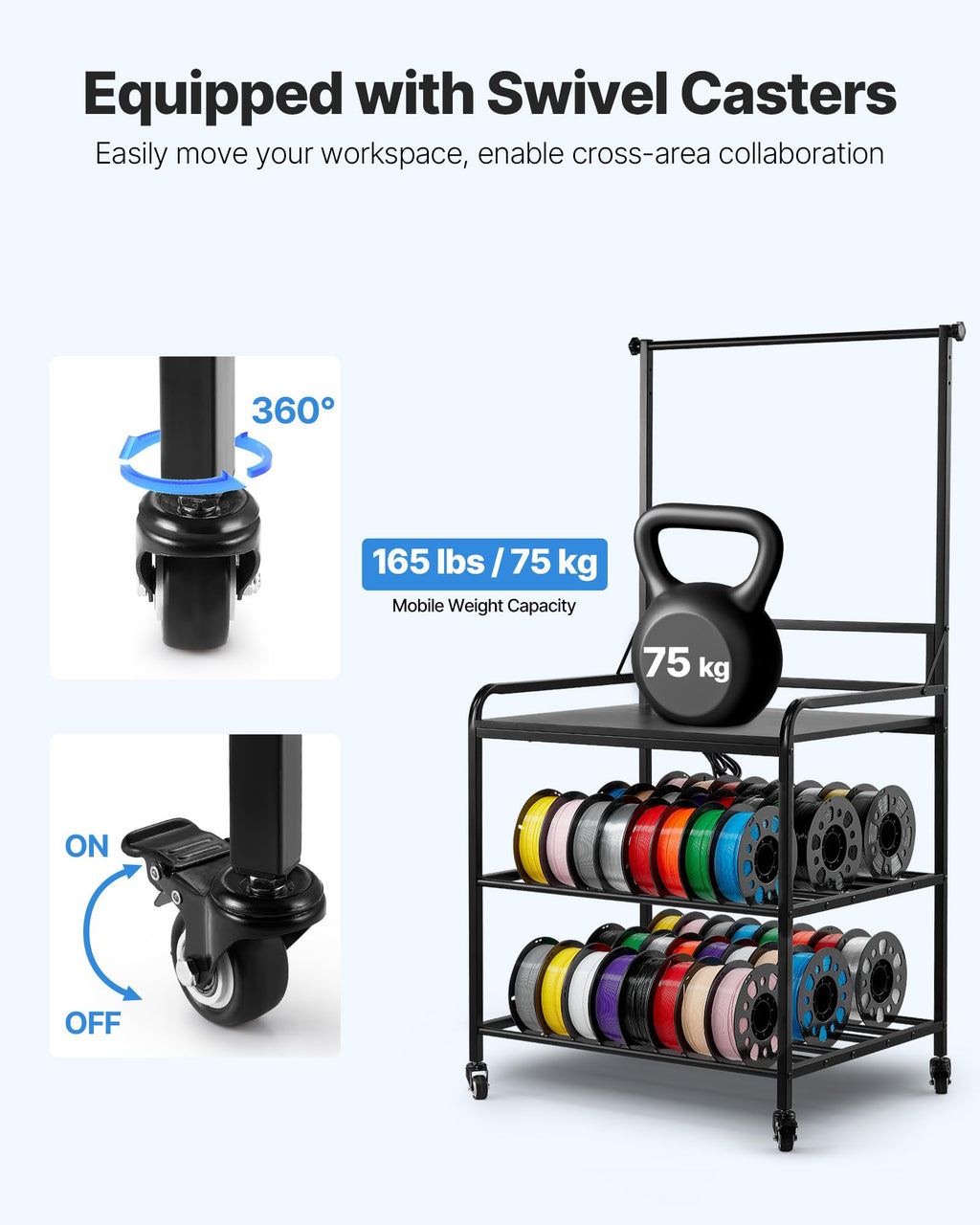 3-Tier Filament Storage Rack with Wheels G898