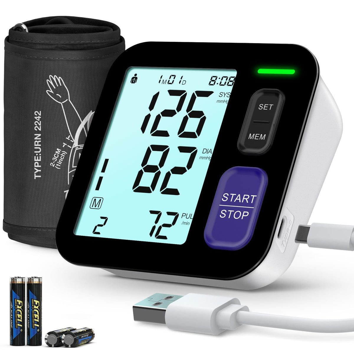 Upper Arm Blood Pressure Machine Medium/Large Cuff Automatic Digital BP Monitor Backlit LCD 2-User Mode U6682