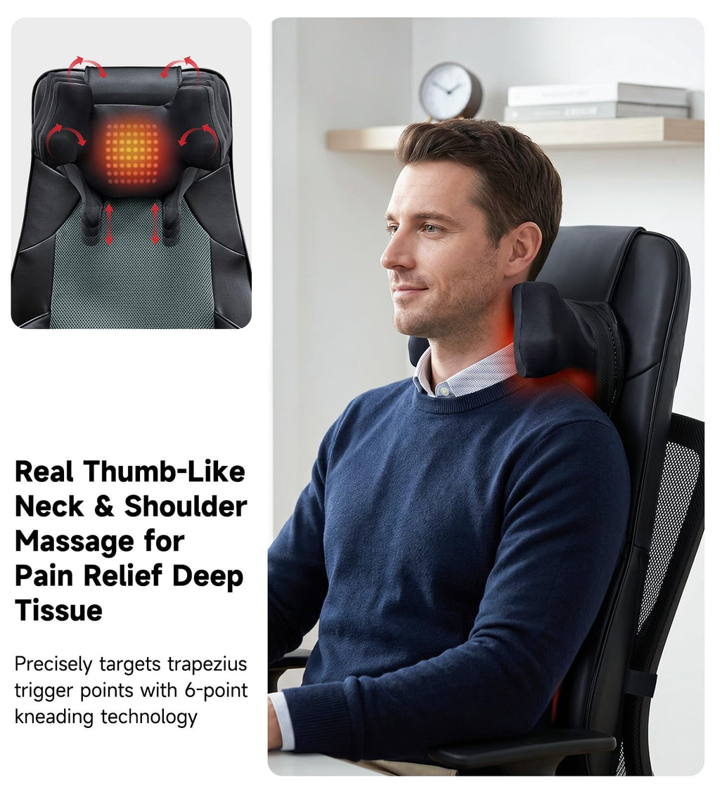 Black Shiatsu Back Massager Chair Pad with 4-Zone Heat F945